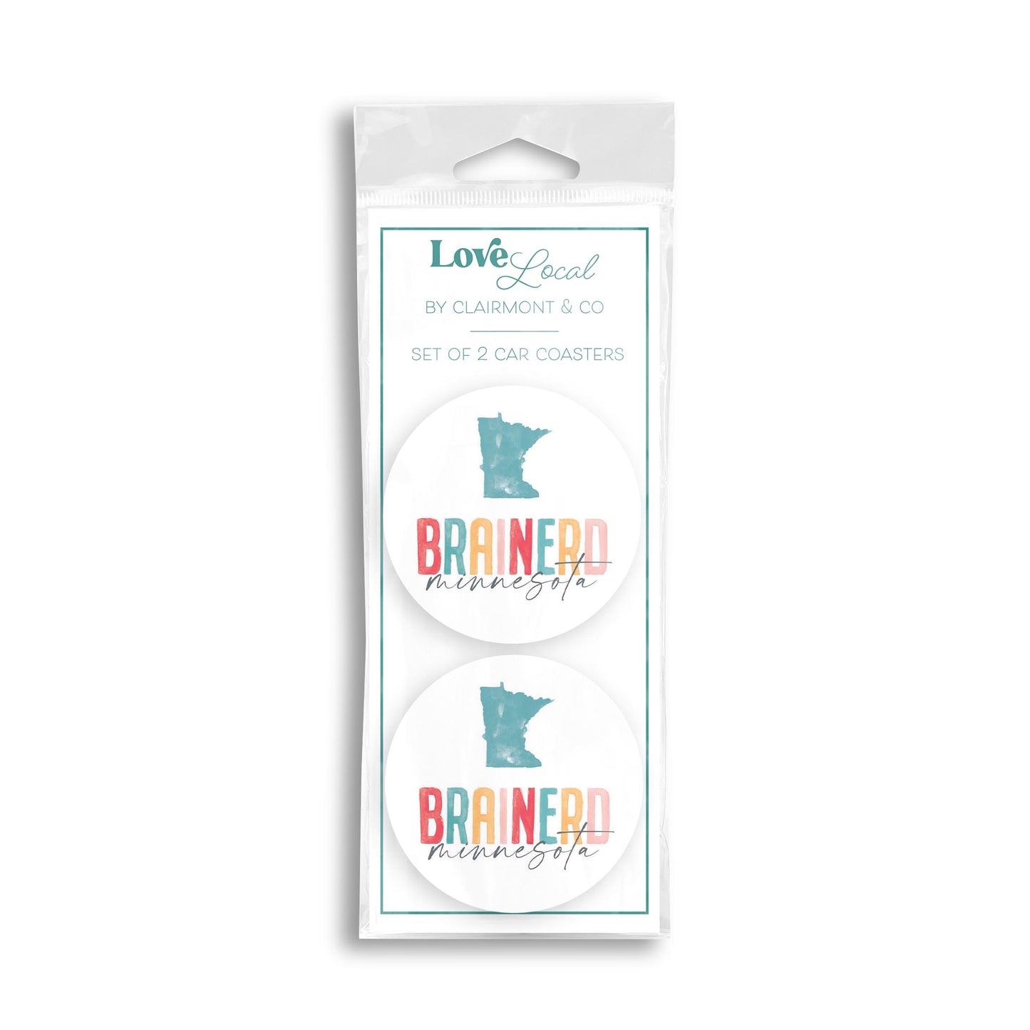 Car Coaster 2-Pack Love Local-Watercolor City Brainerd Minnesota -0