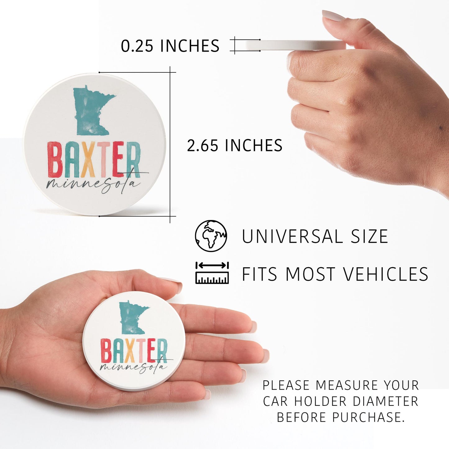 Car Coaster 2-Pack Love Local-Watercolor City Baxter Minnesota -2