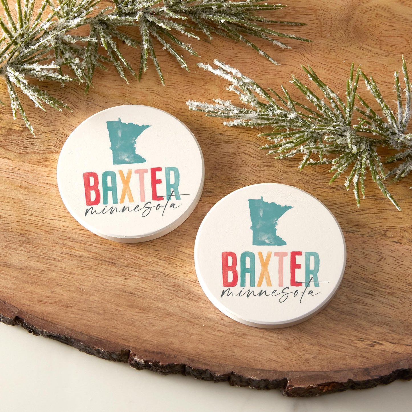 Car Coaster 2-Pack Love Local-Watercolor City Baxter Minnesota -3