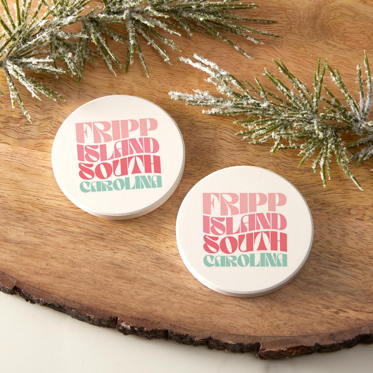 Car Coaster 2-Pack Love Local-Retro Wave Fripp Island South Carolina -3