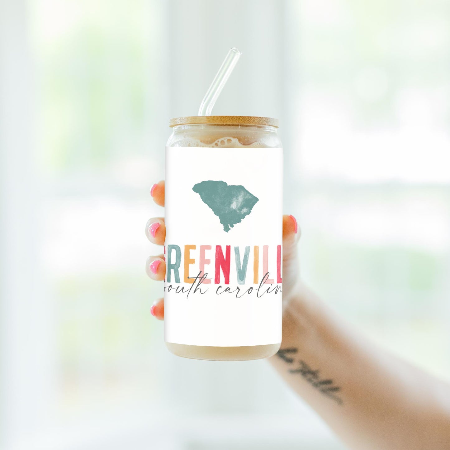 16oz Cold Brew Glass-Watercolor City Greenville South Carolina -4