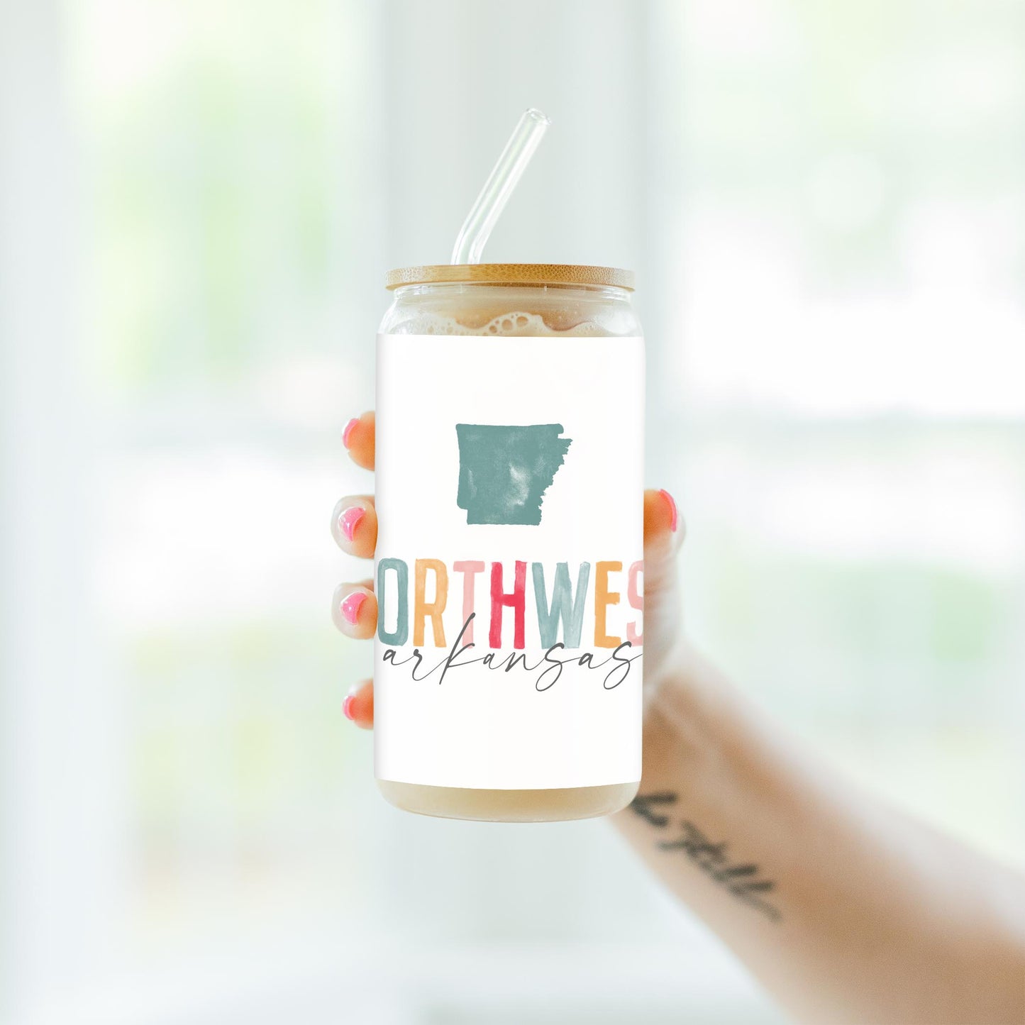 16oz Cold Brew Glass-Watercolor City Northwest Arkansas -4