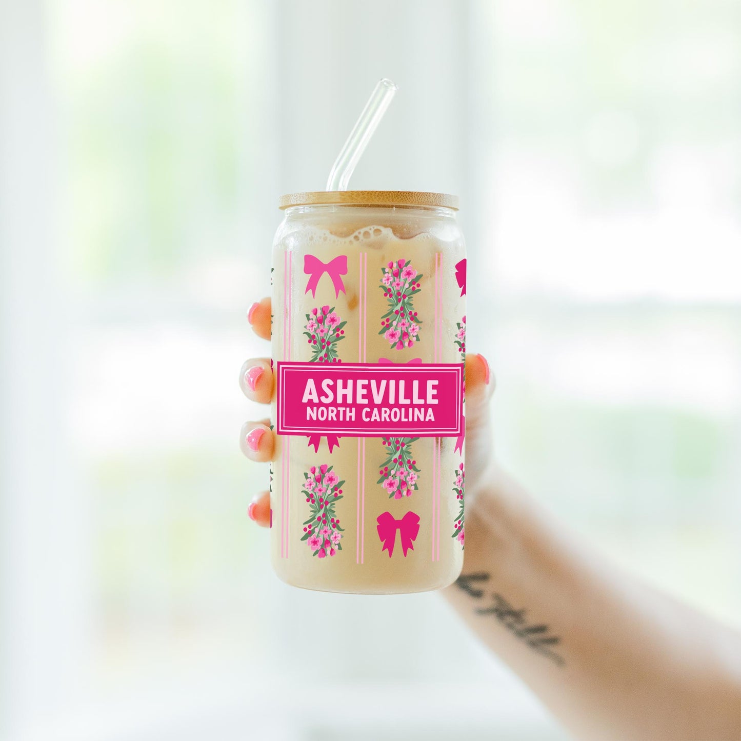 16oz Cold Brew Glass-Love+Local Bonita Bows -4