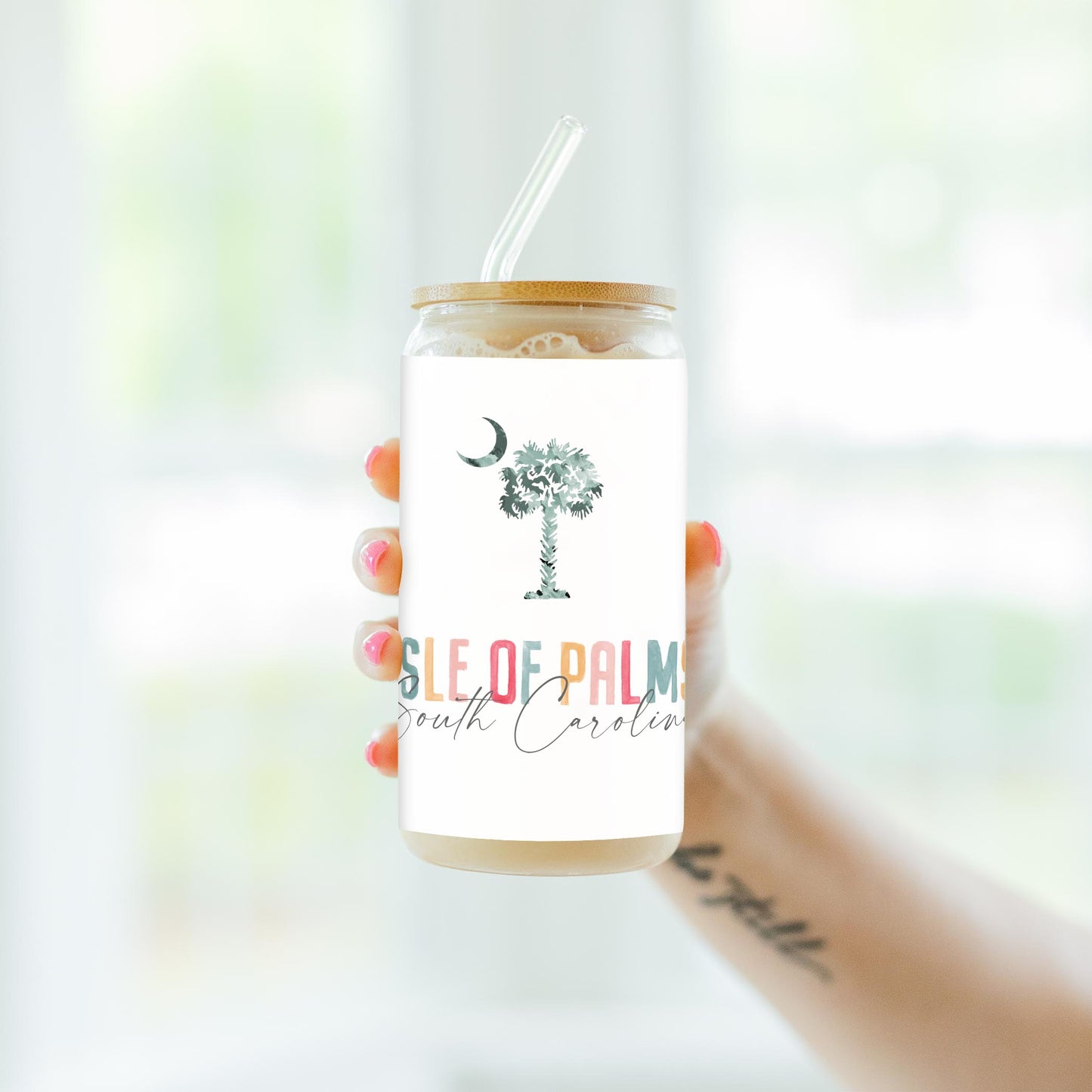 16oz Cold Brew Glass-Watercolor City Isle Of Palms South Carolina -4