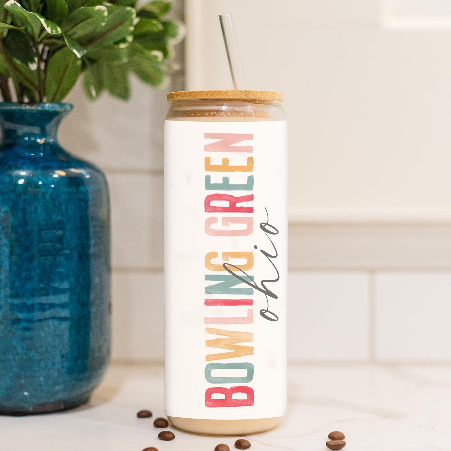 24oz Cold Brew Glass-Watercolor City Bowling Green Ohio -4