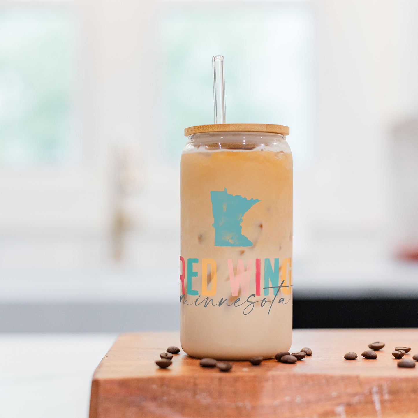 16oz Cold Brew Glass-Watercolor City Red Wing Minnesota