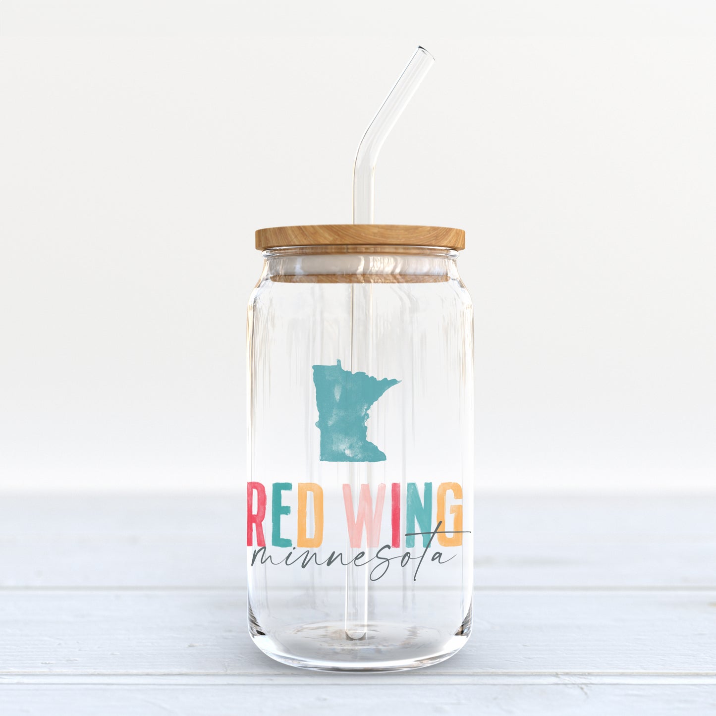 16oz Cold Brew Glass-Watercolor City Red Wing Minnesota