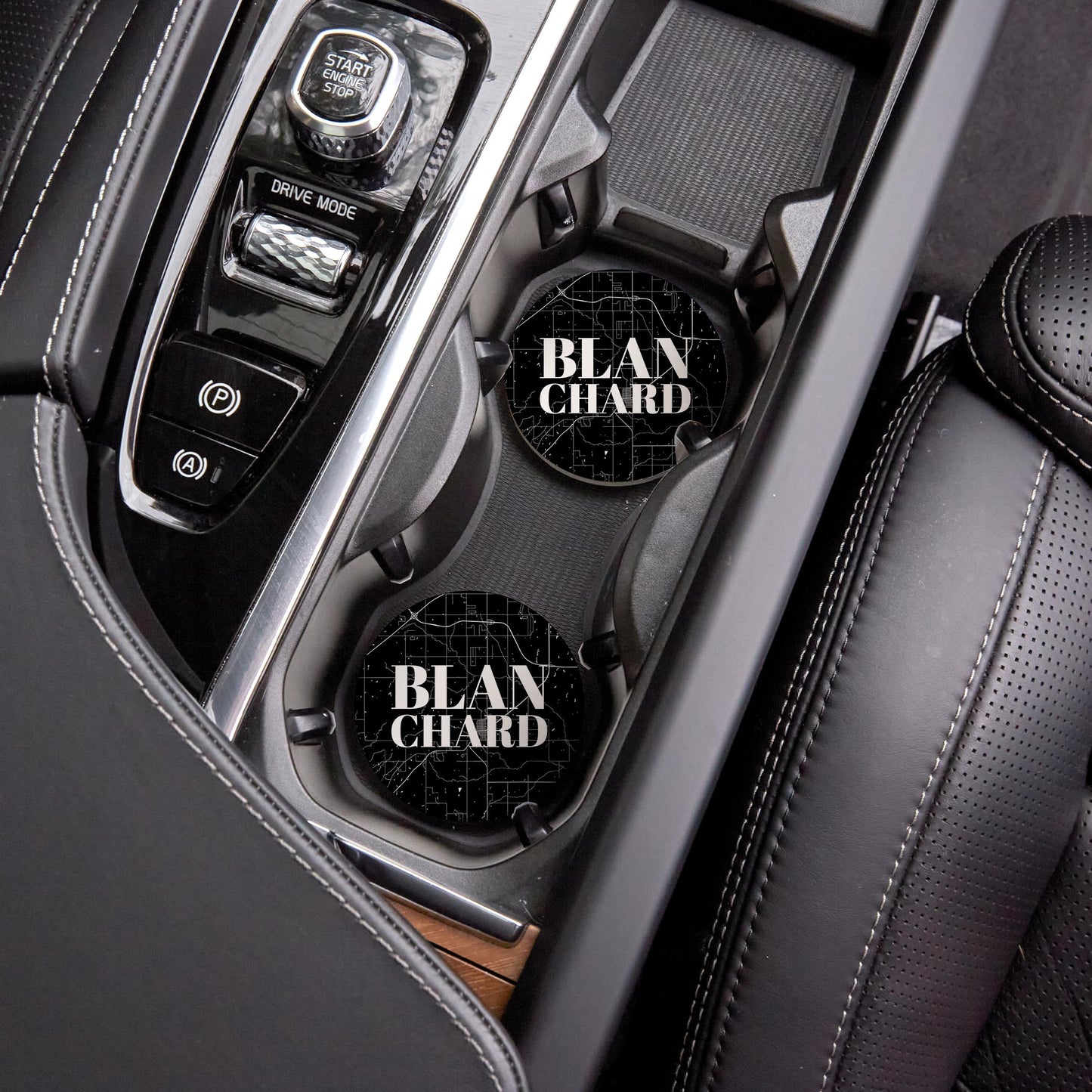 Car Coaster 2-Set-Blanchard OK Black Map