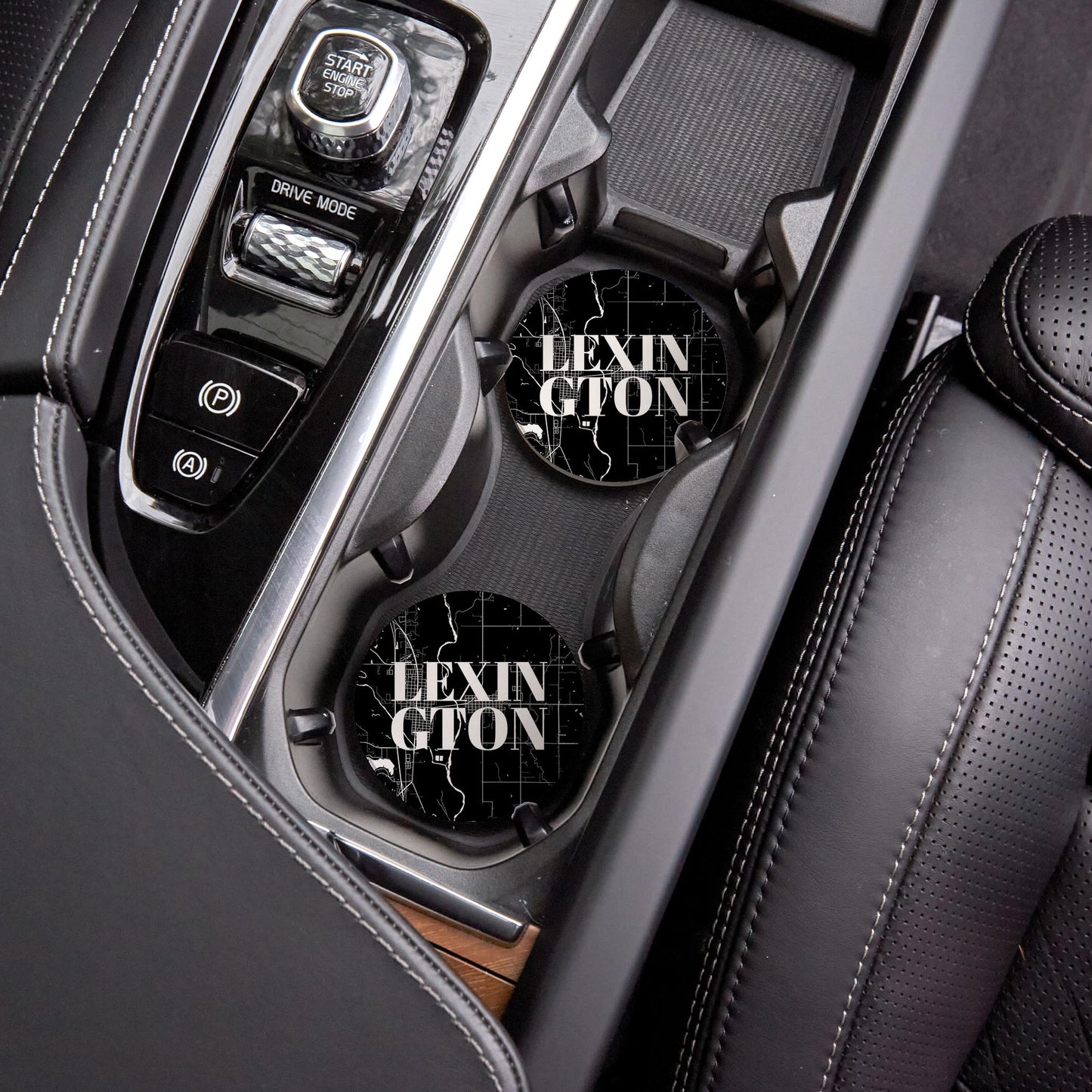 Car Coaster 2-Set-Lexington OK Black Map