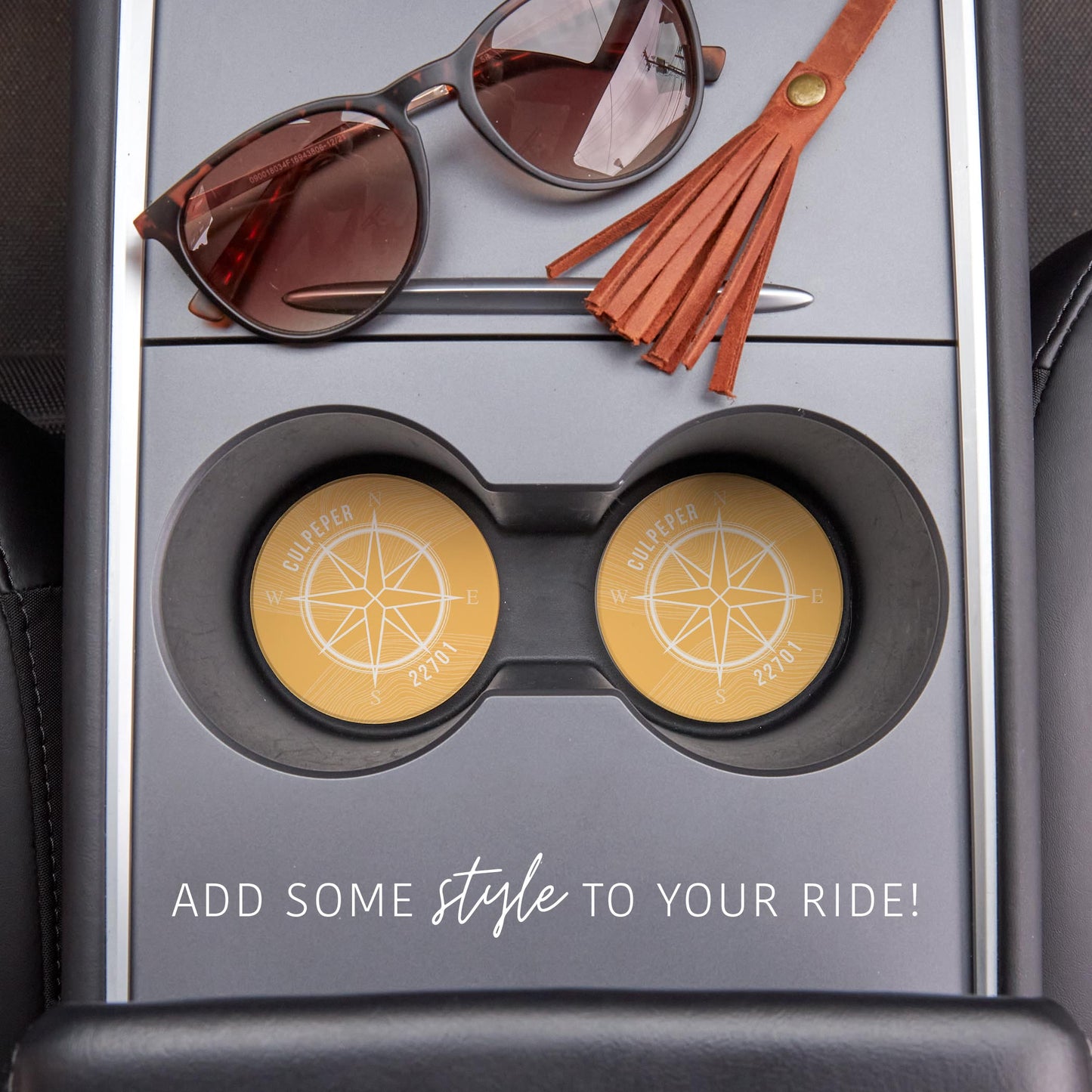 Car Coaster 2-Set-Boho Color Compass Zip on Yellow Culpepper VA 22701