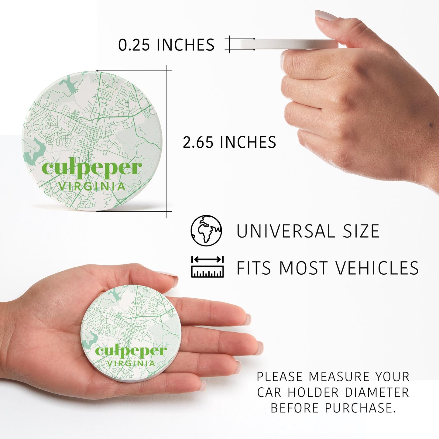 Car Coaster 2-Set-Bright Modern Green Map Culpepper VA