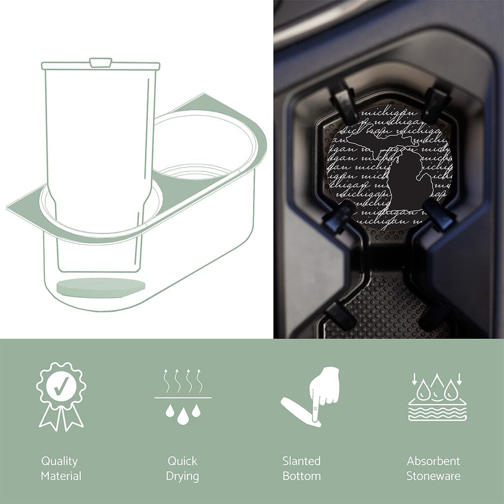 Car Coaster-Black and White State Script Michigan -4