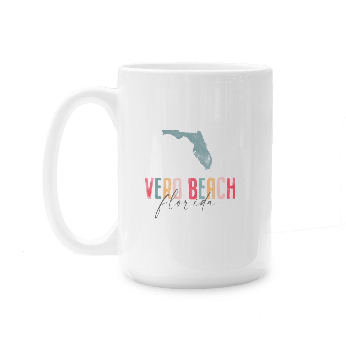 15oz Coffee Mug White-Watercolor City Vero Beach Florida -0