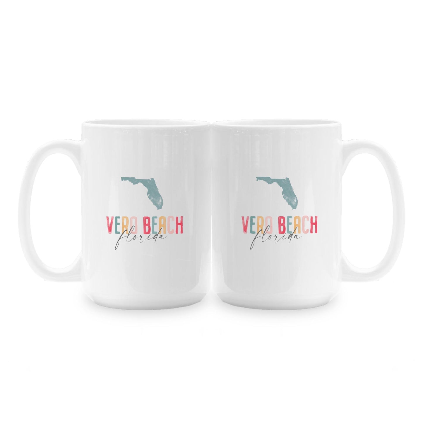 15oz Coffee Mug White-Watercolor City Vero Beach Florida -1