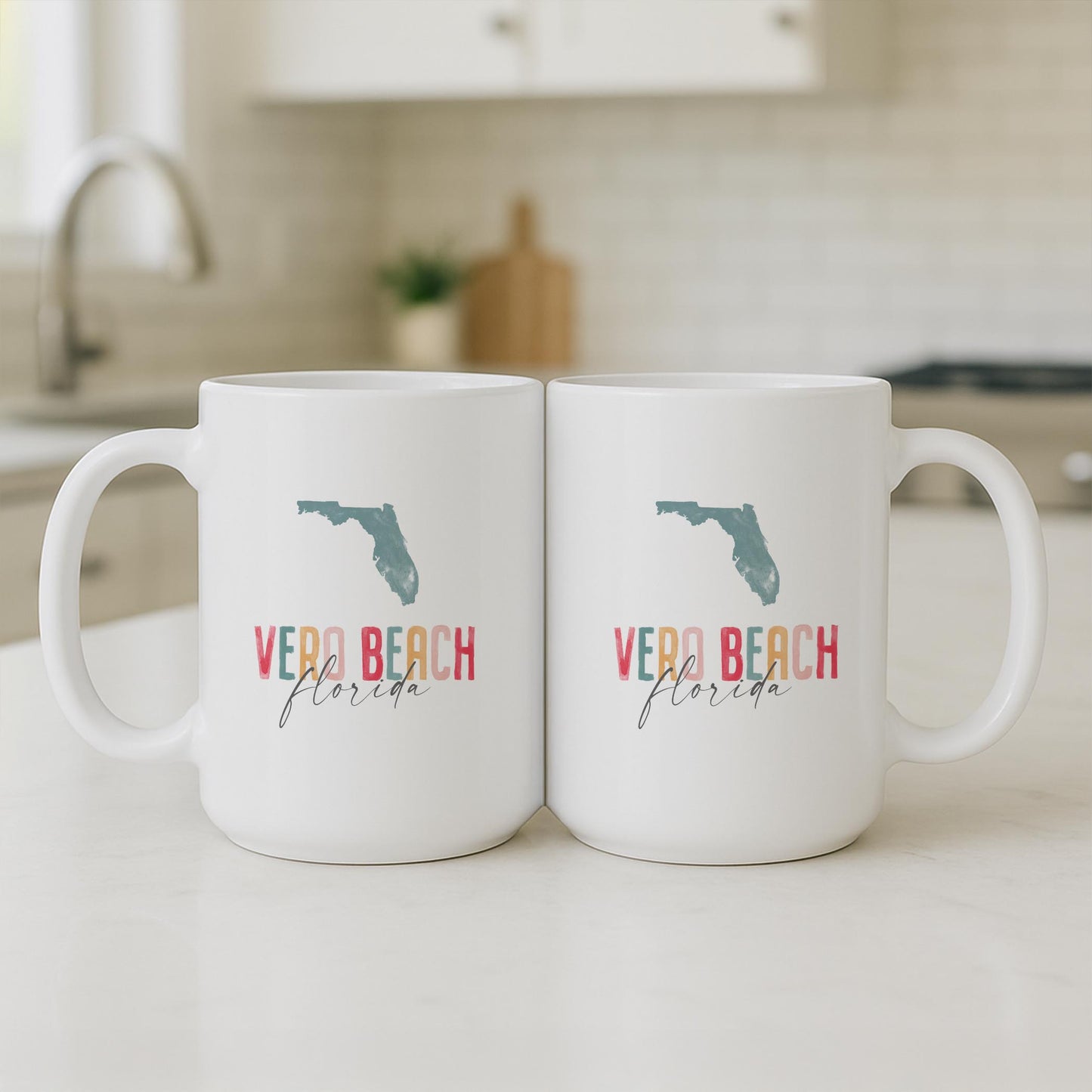 15oz Coffee Mug White-Watercolor City Vero Beach Florida -3