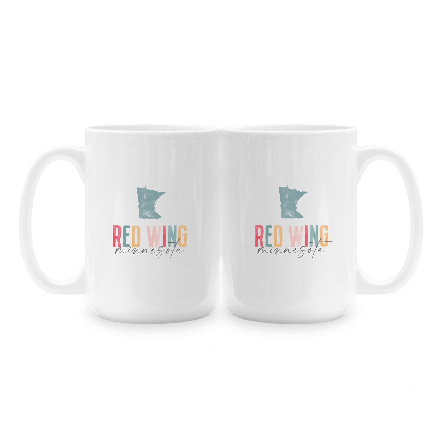 15oz Coffee Mug White-Watercolor City Red Wing Minnesota -1