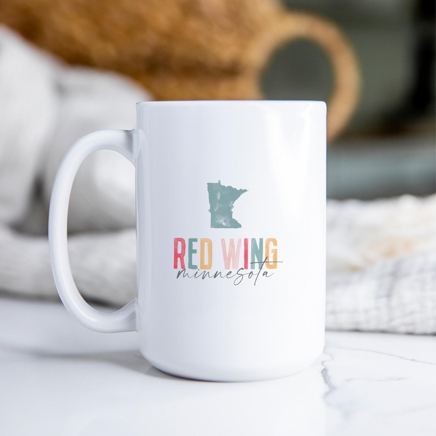15oz Coffee Mug White-Watercolor City Red Wing Minnesota -2