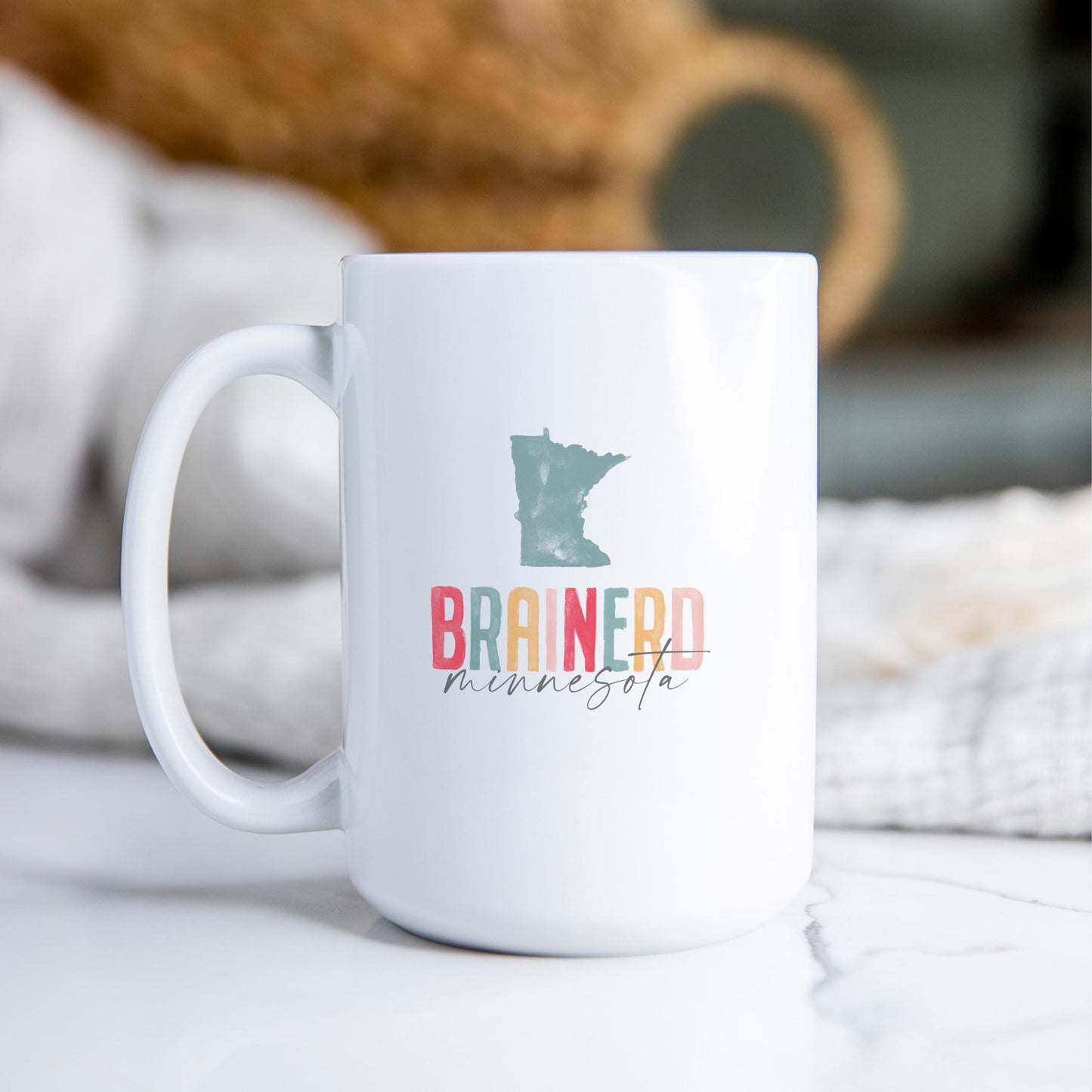 15oz Coffee Mug White-Watercolor City Brainerd Minnesota -2