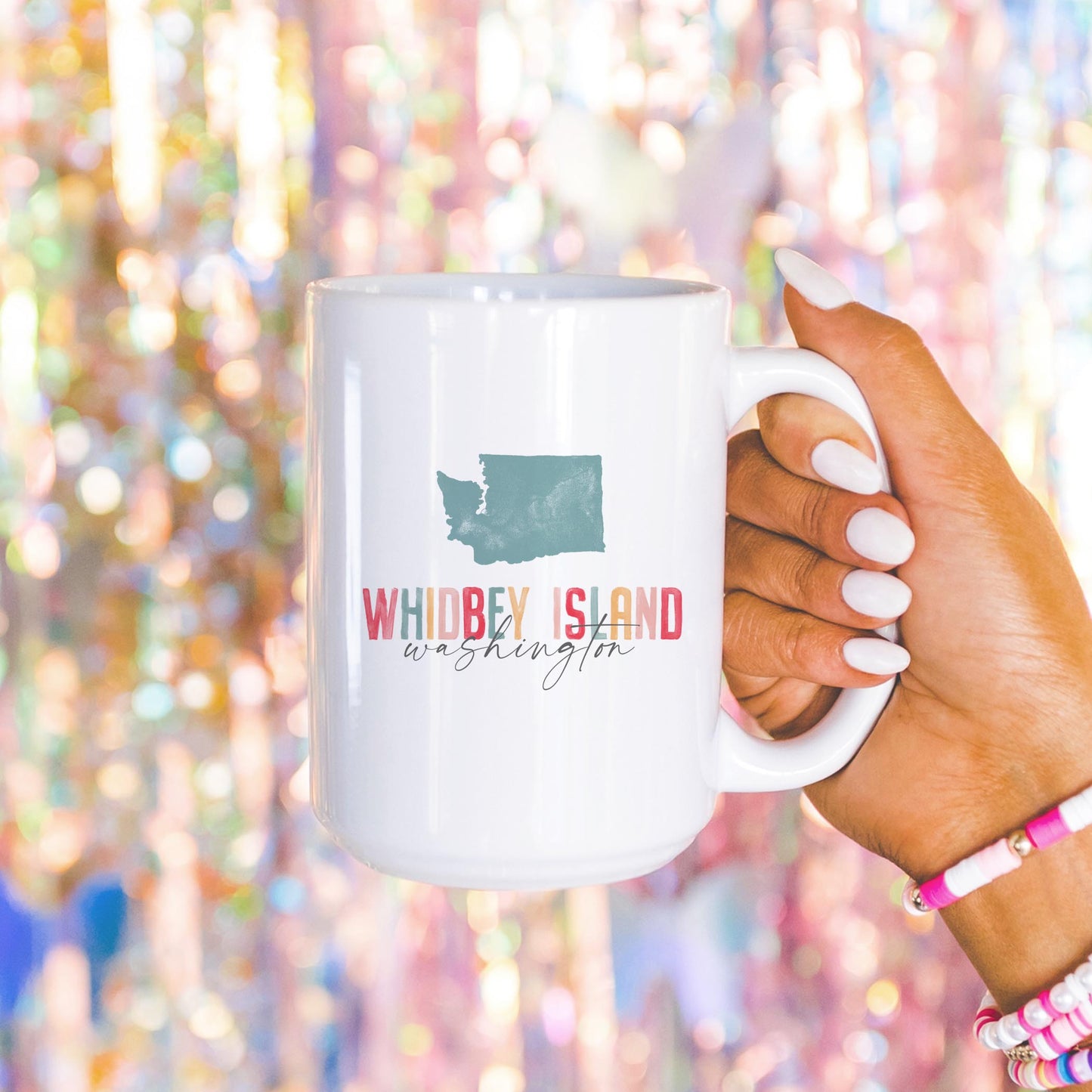 15oz Coffee Mug White-Watercolor City Whidbey Island Washington -4