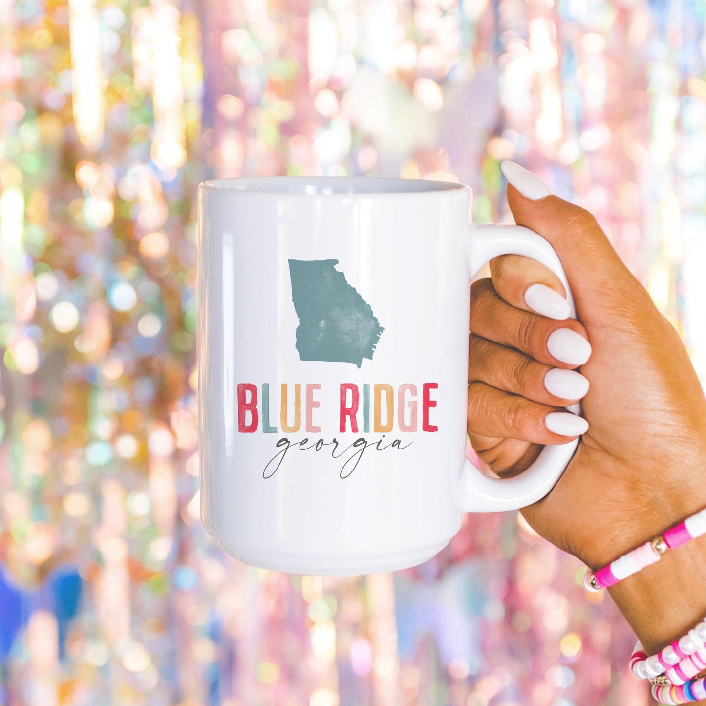 15oz Coffee Mug White-Watercolor City Blue Ridge Georgia -4