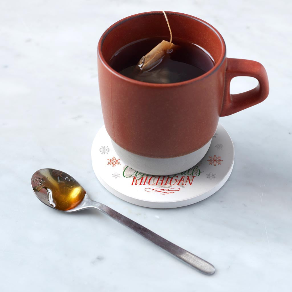 Ceramic Round Coaster-Classic Santa Crystal Falls Michigan -4