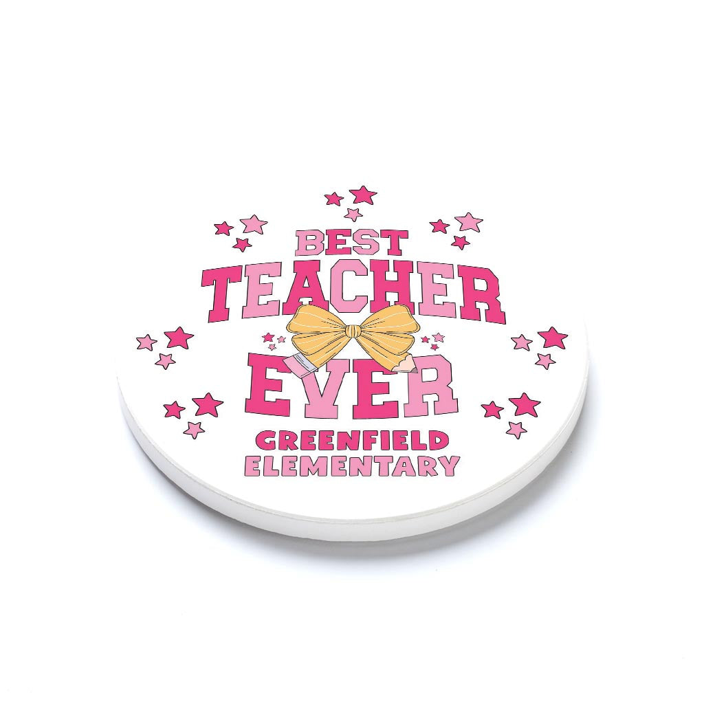 Ceramic Round Coaster-Love+Local Classroom Coquette Best Teacher Ever -1
