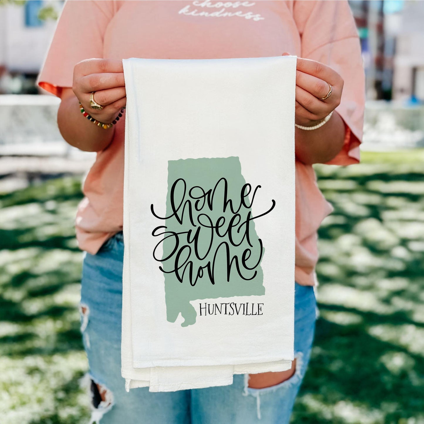 Cotton Tea Towel White-Home Sweet Home Huntsville Alabama -4