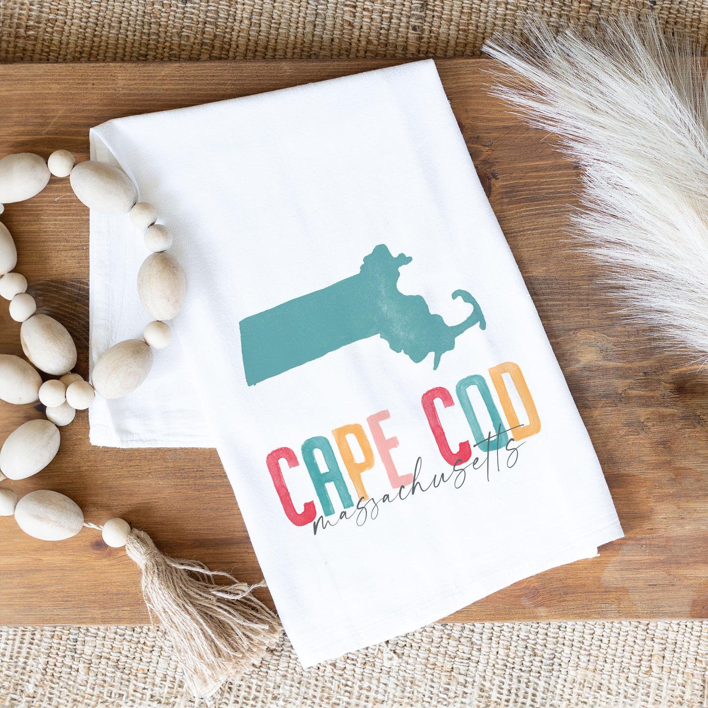 Cotton Tea Towel White-Watercolor City Cape Cod Massachusetts