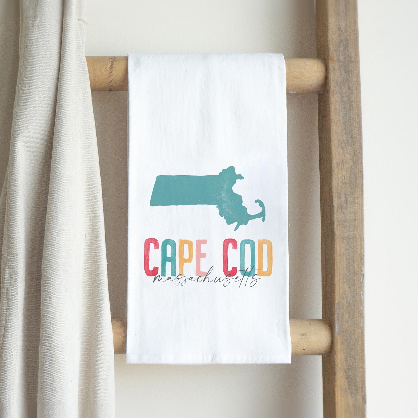 Cotton Tea Towel White-Watercolor City Cape Cod Massachusetts