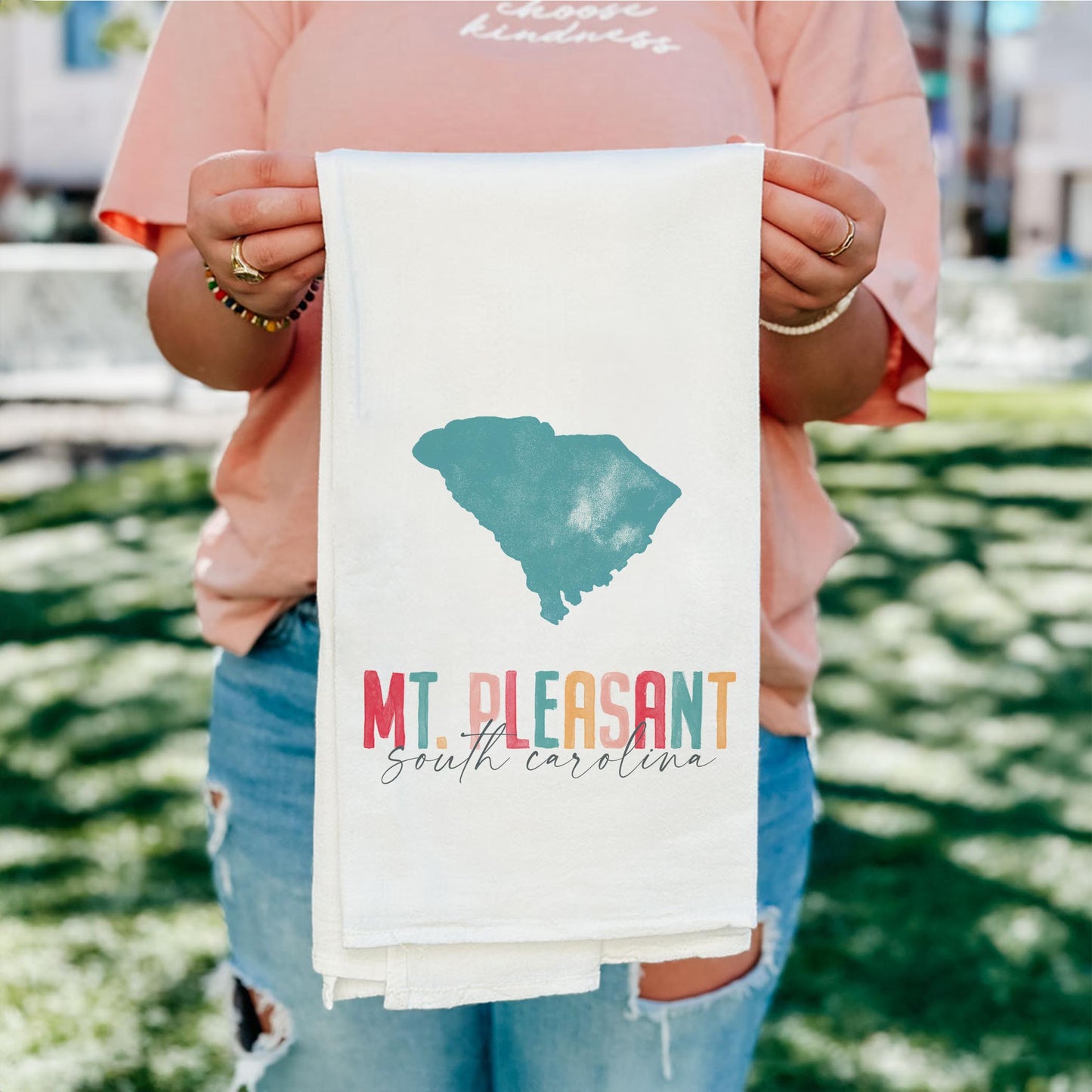 Cotton Tea Towel White-Watercolor City Mt. Pleasant South Carolina -4