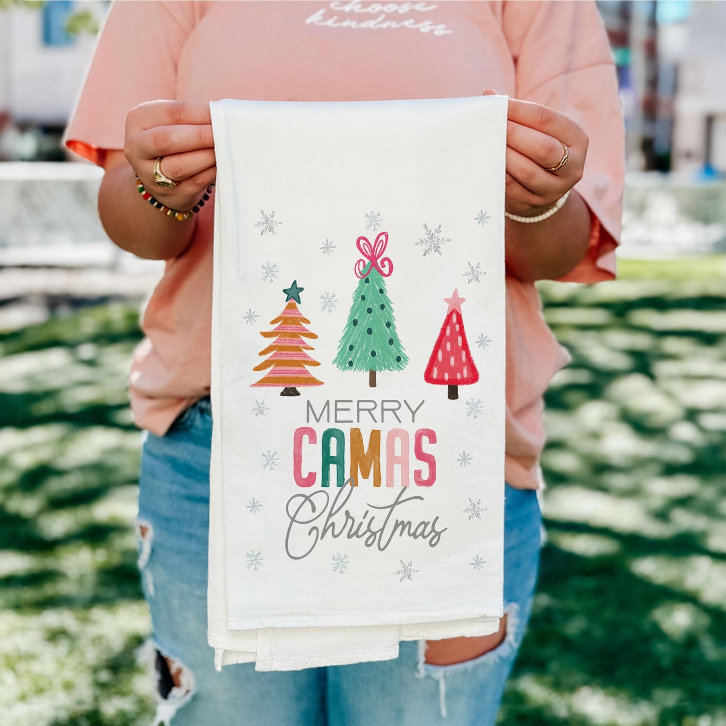 Cotton Tea Towel White-Merry Camas Christmas Bright -4