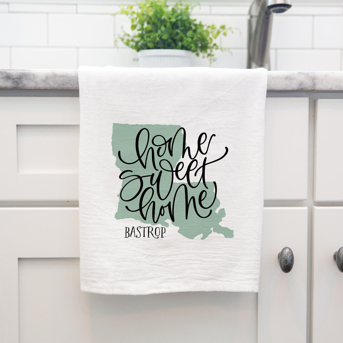 Cotton Tea Towel White-Home Sweet Home Bastrop Louisiana