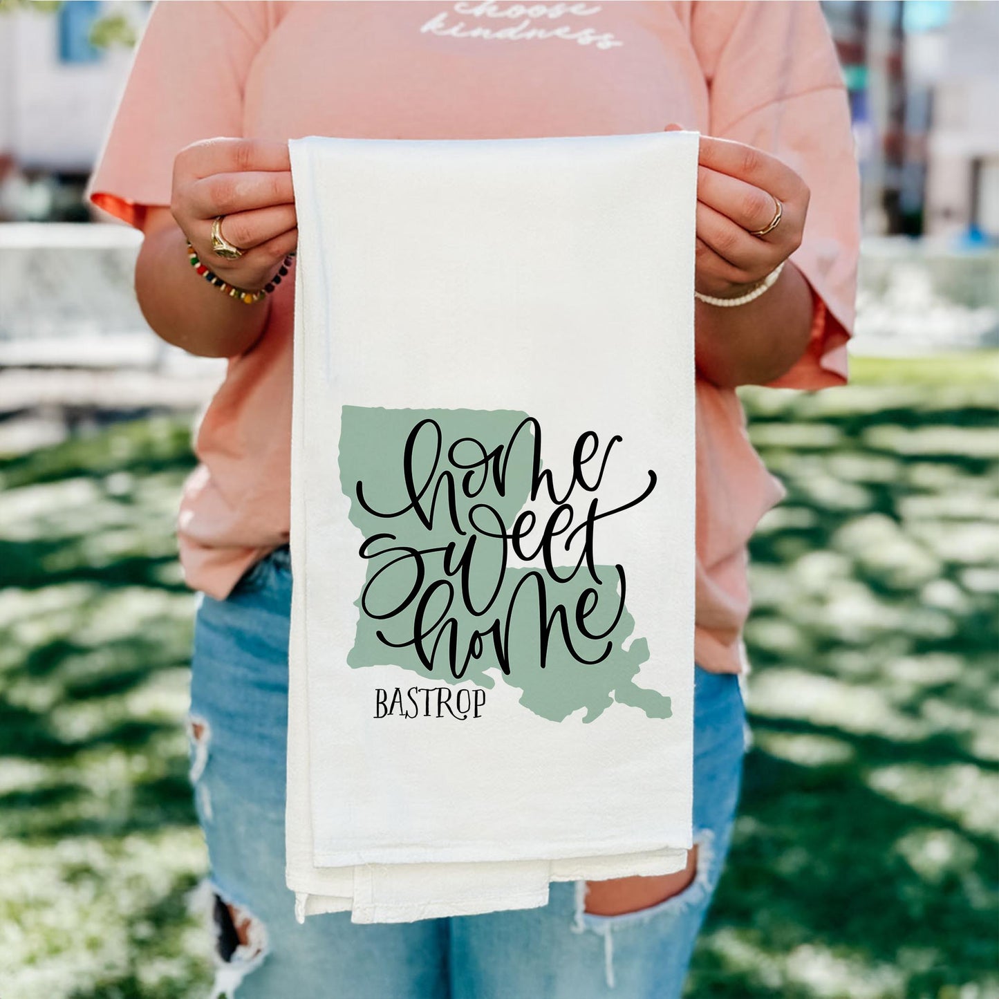 Cotton Tea Towel White-Home Sweet Home Bastrop Louisiana