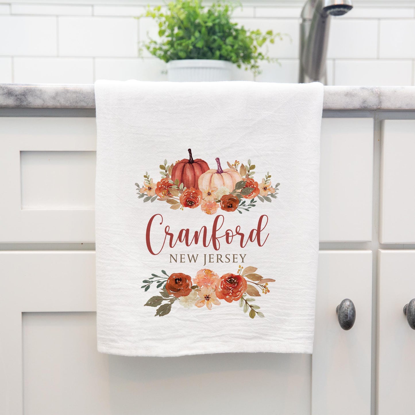 Cotton Tea Towel White-Fall & Harvest Cranford New Jersey