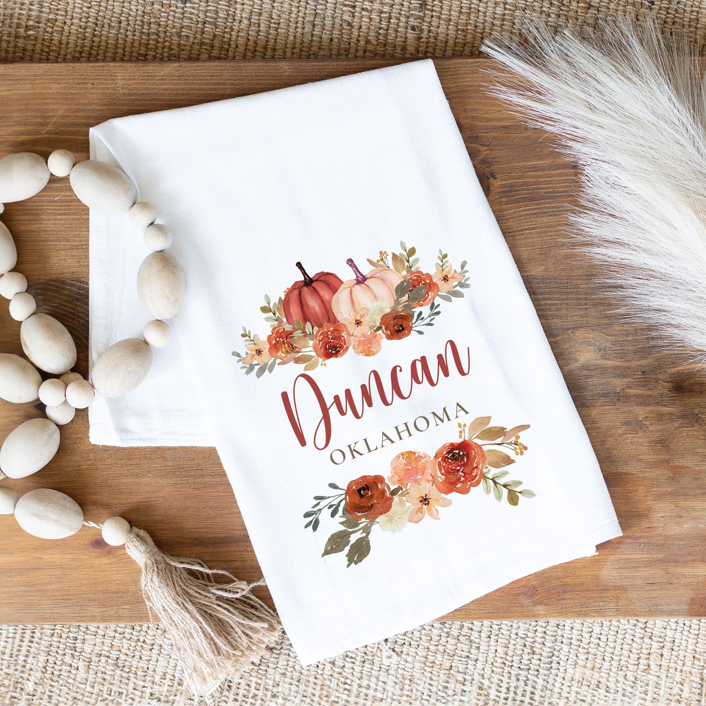Cotton Tea Towel White-Fall & Harvest Duncan Oklahoma -1