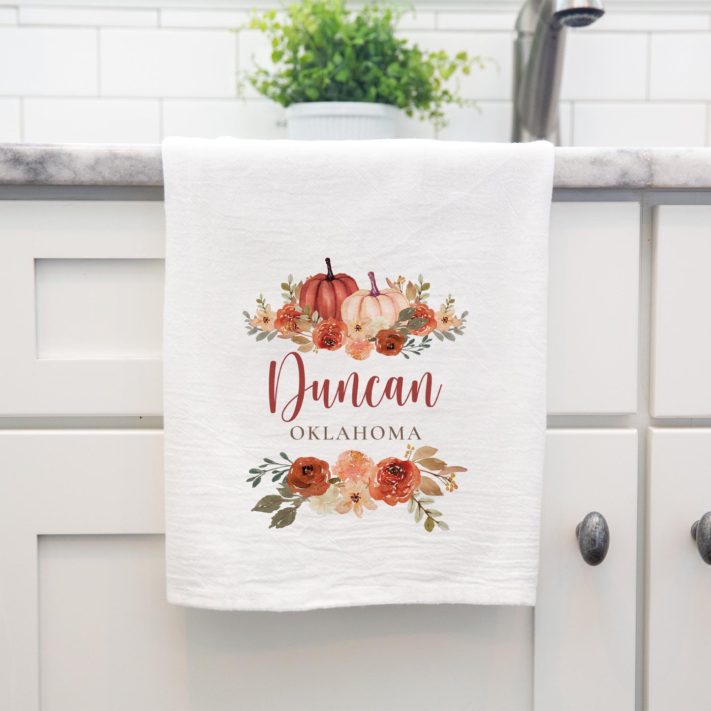 Cotton Tea Towel White-Fall & Harvest Duncan Oklahoma -3