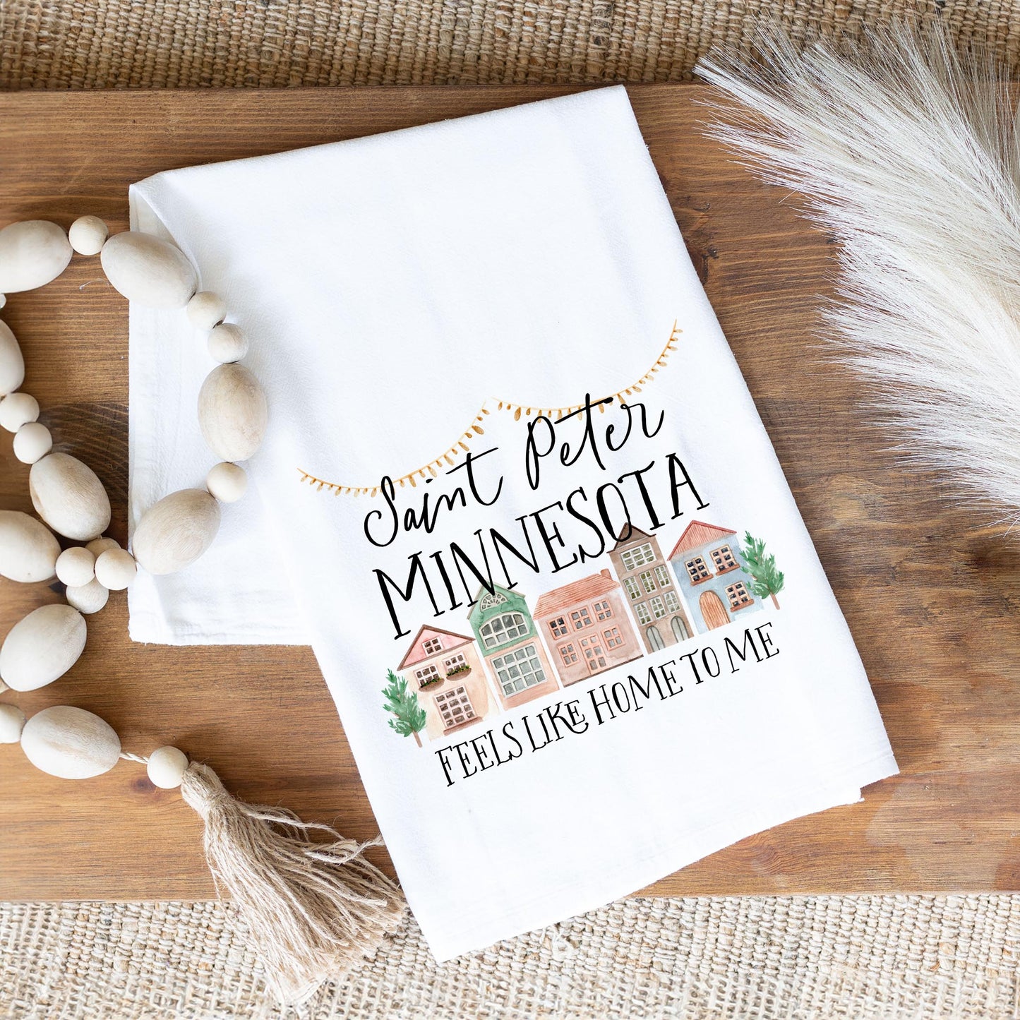Cotton Tea Towel White-Feels Like Home Saint Peter Minnesota -1