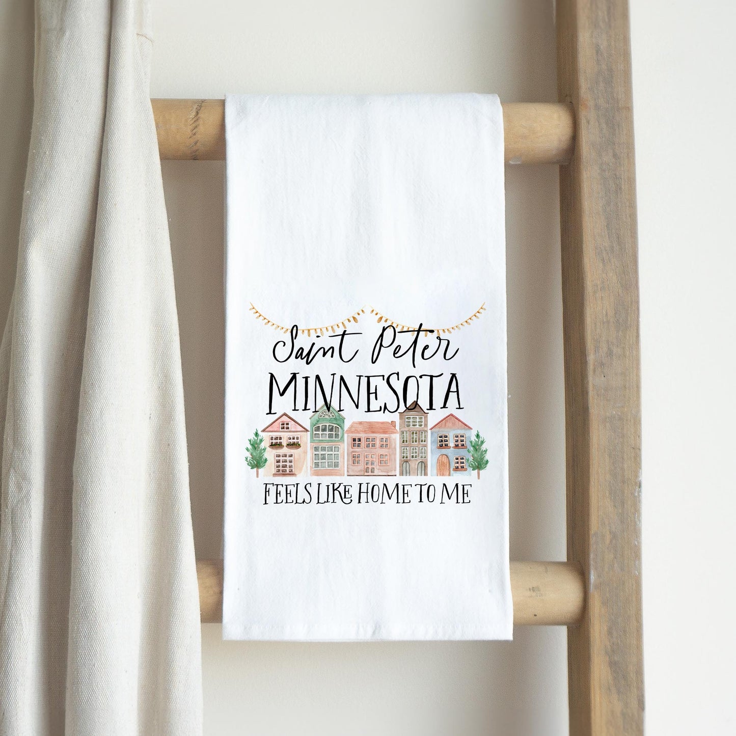 Cotton Tea Towel White-Feels Like Home Saint Peter Minnesota -2