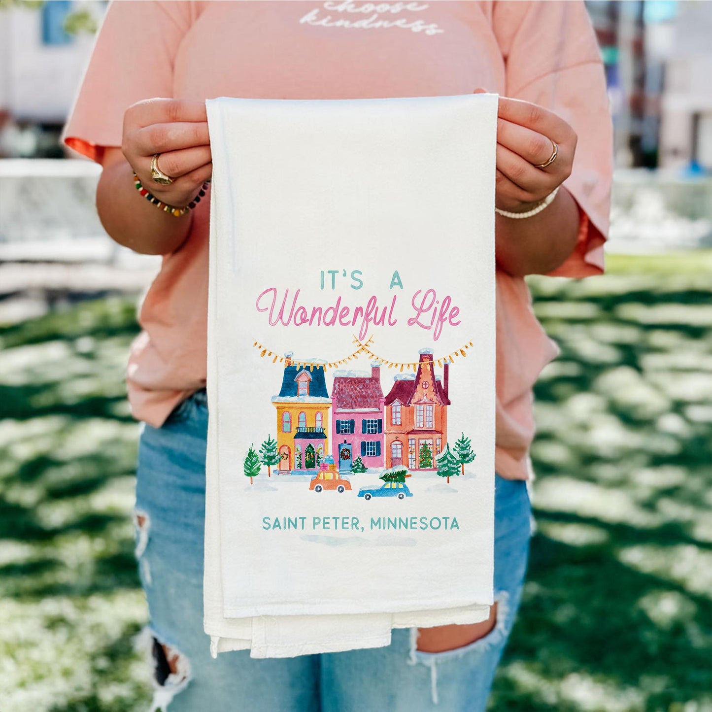 Cotton Tea Towel White-It's A Wonderful Life Saint Peter Minnesota -4