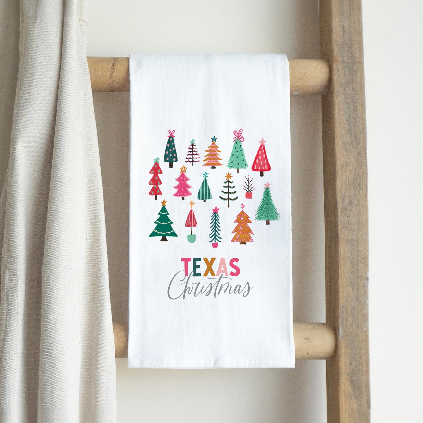 Cotton Tea Towel White-Bright Whimsy Wonderland Texas Christmas