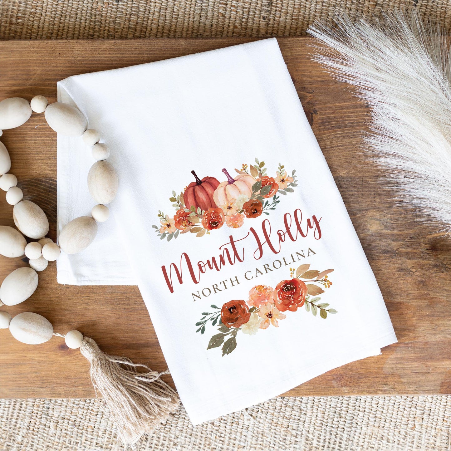 Cotton Tea Towel White-Fall & Harvest Mount Holly North Carolina -1