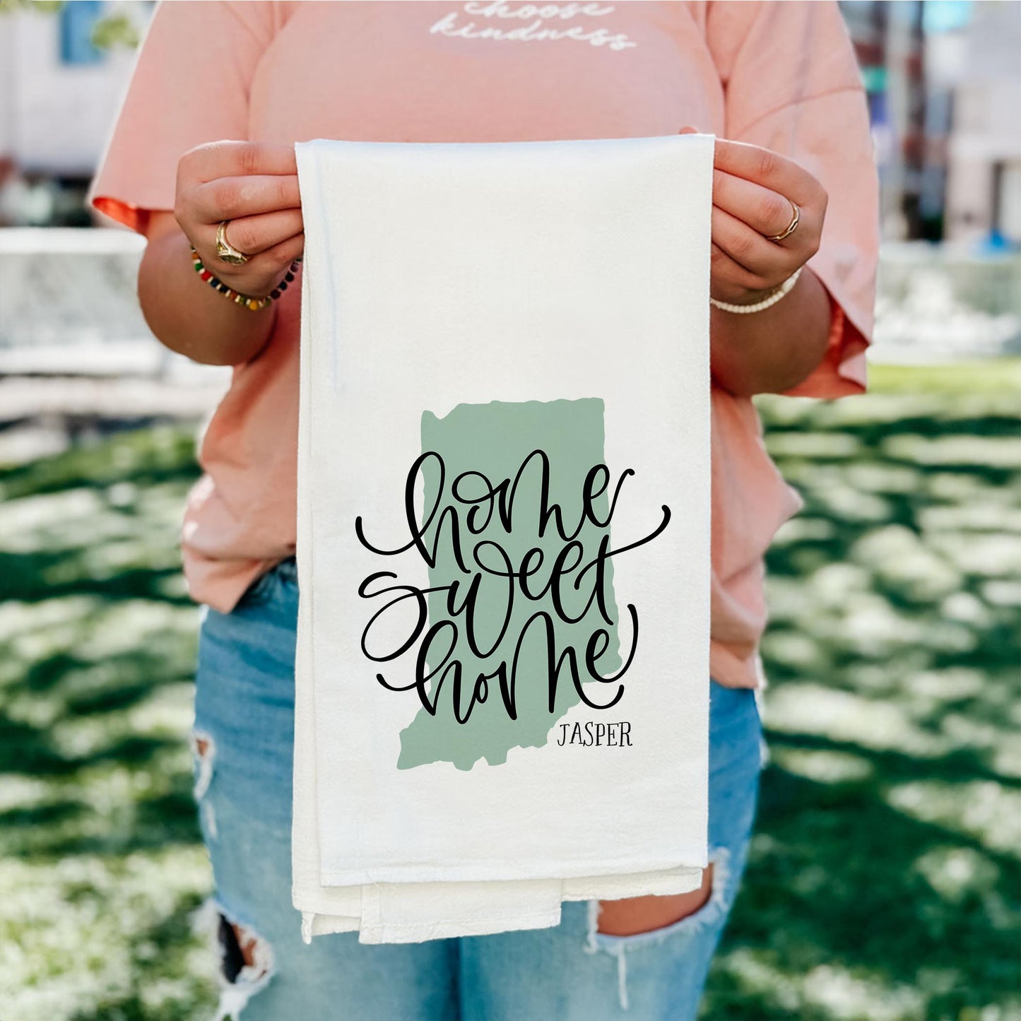 Cotton Tea Towel White-Home Sweet Home Jasper Indiana -4