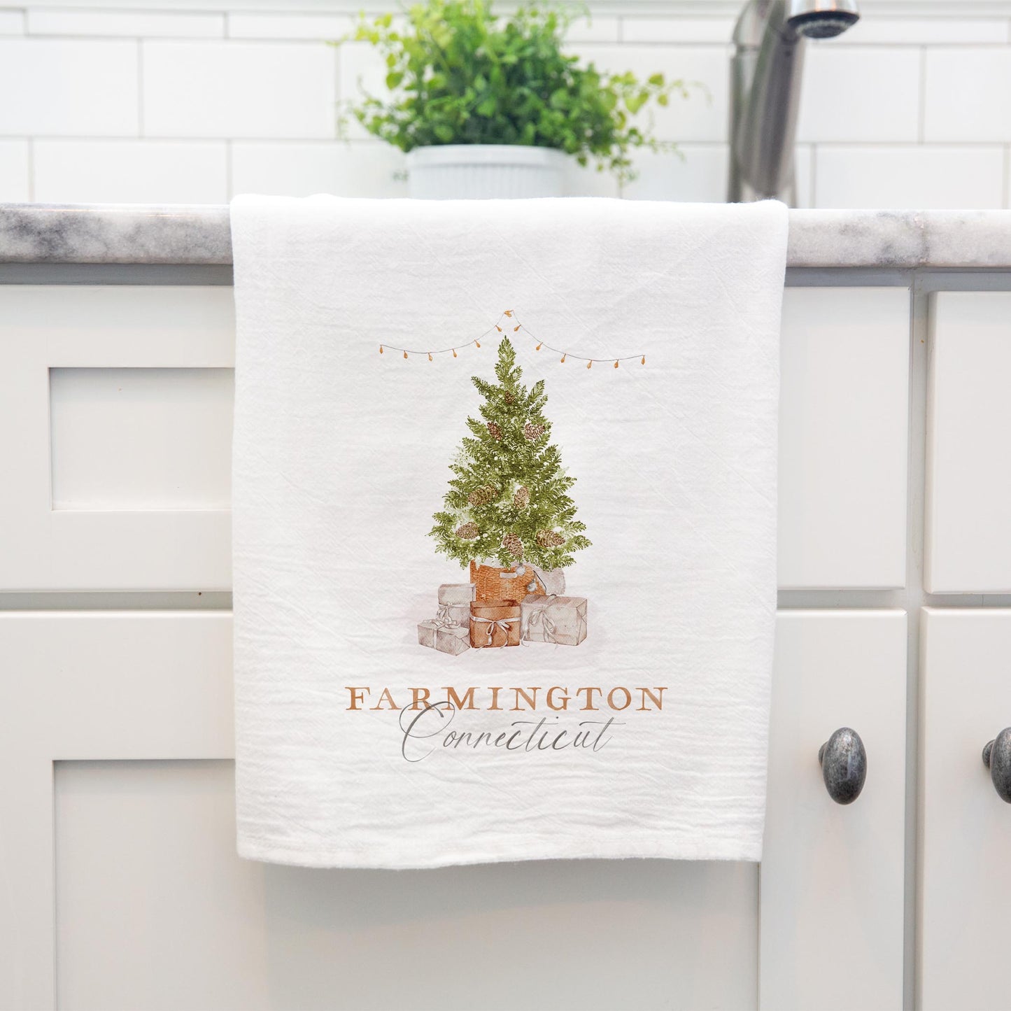 Cotton Tea Towel White-Cottage Tree Farmington Connecticut -3
