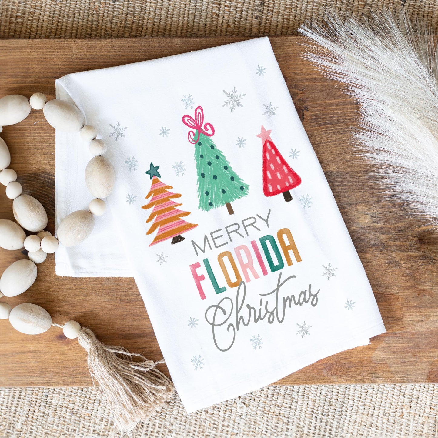 Cotton Tea Towel White-Whimsy Wonderland Bright Merry Florida Christmas -1