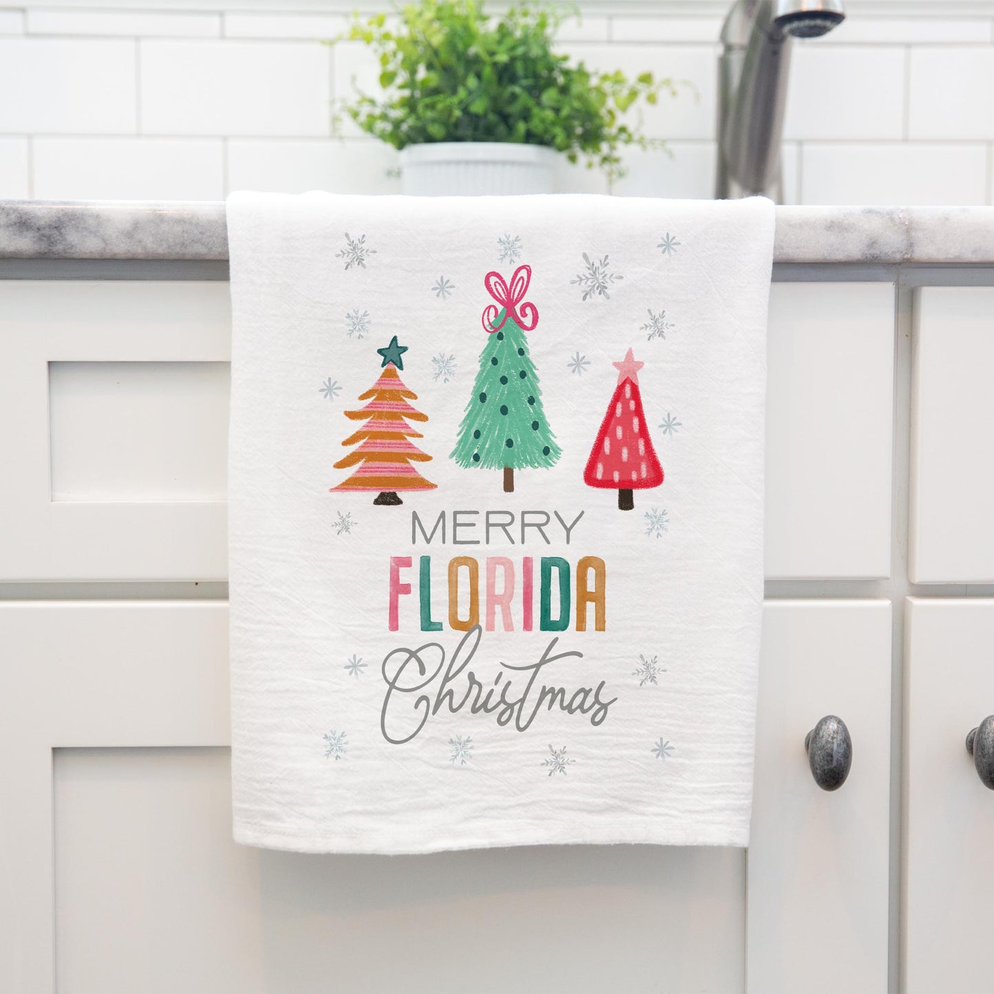 Cotton Tea Towel White-Whimsy Wonderland Bright Merry Florida Christmas -3