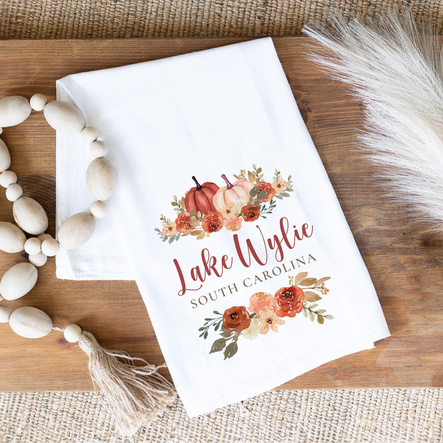 Cotton Tea Towel White-Fall & Harvest Lake Wylie South Carolina -1