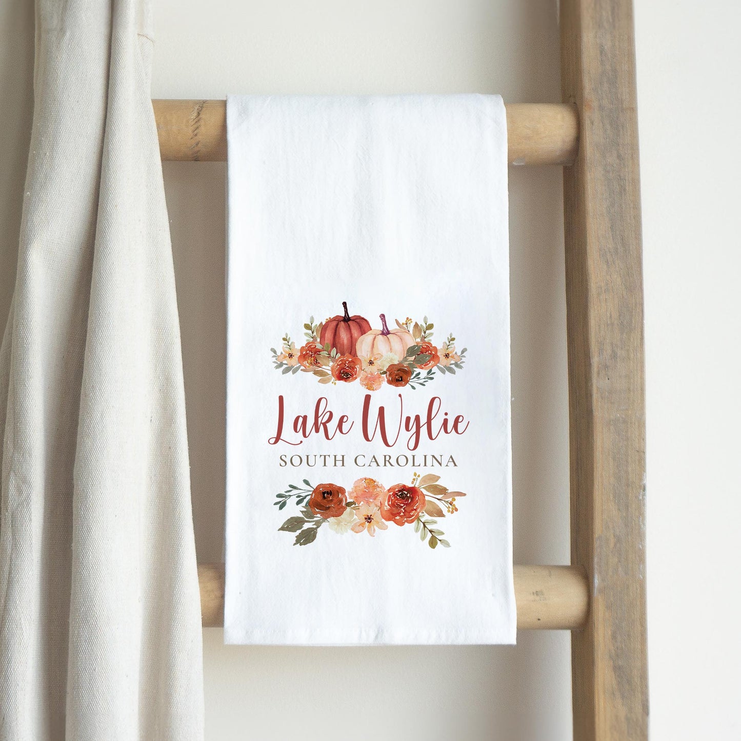 Cotton Tea Towel White-Fall & Harvest Lake Wylie South Carolina -2