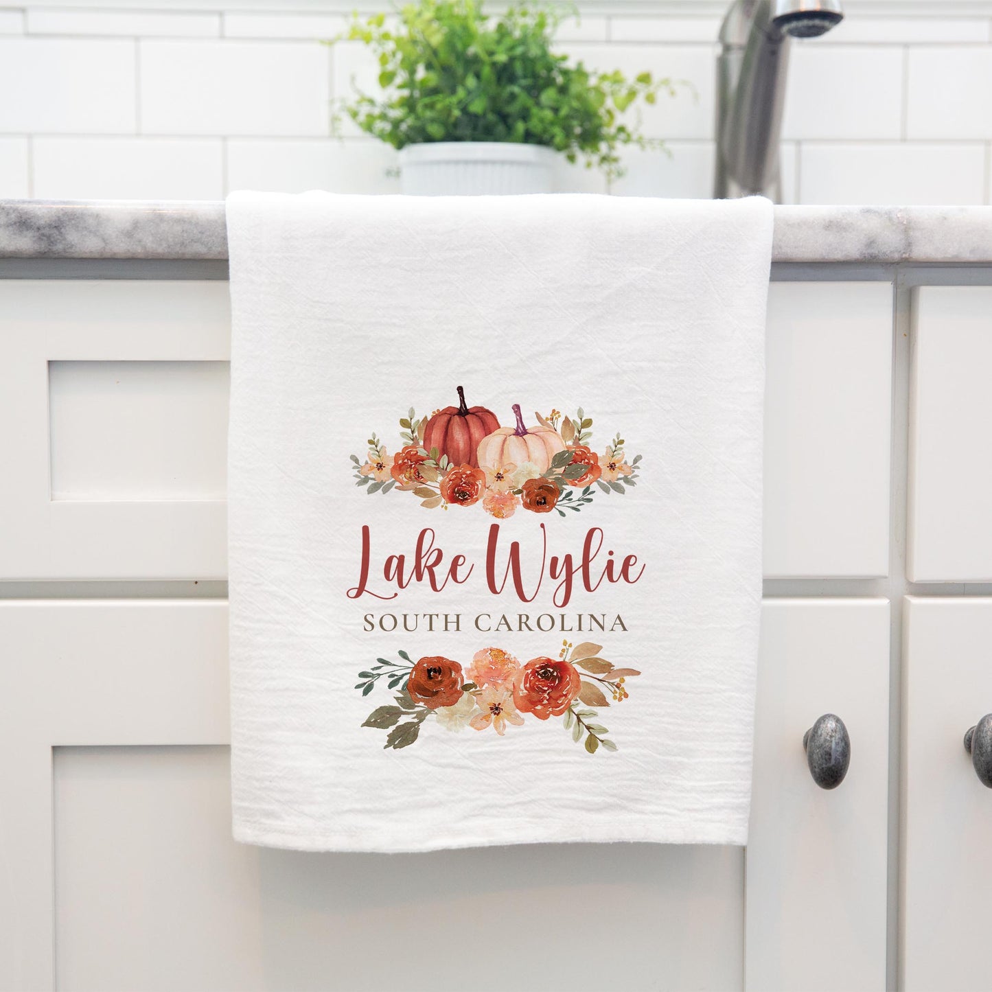 Cotton Tea Towel White-Fall & Harvest Lake Wylie South Carolina -3
