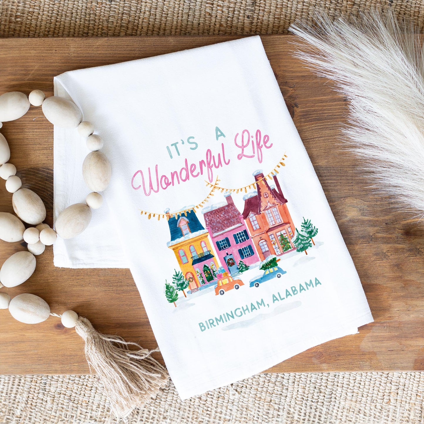 Cotton Tea Towel White-It's A Wonderful Life Birmingham Alabama -1