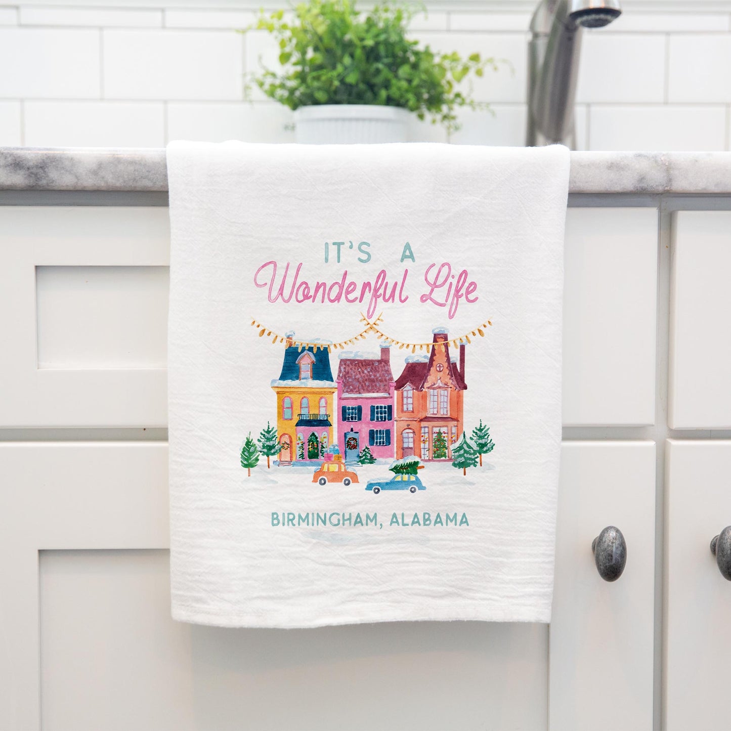 Cotton Tea Towel White-It's A Wonderful Life Birmingham Alabama -3